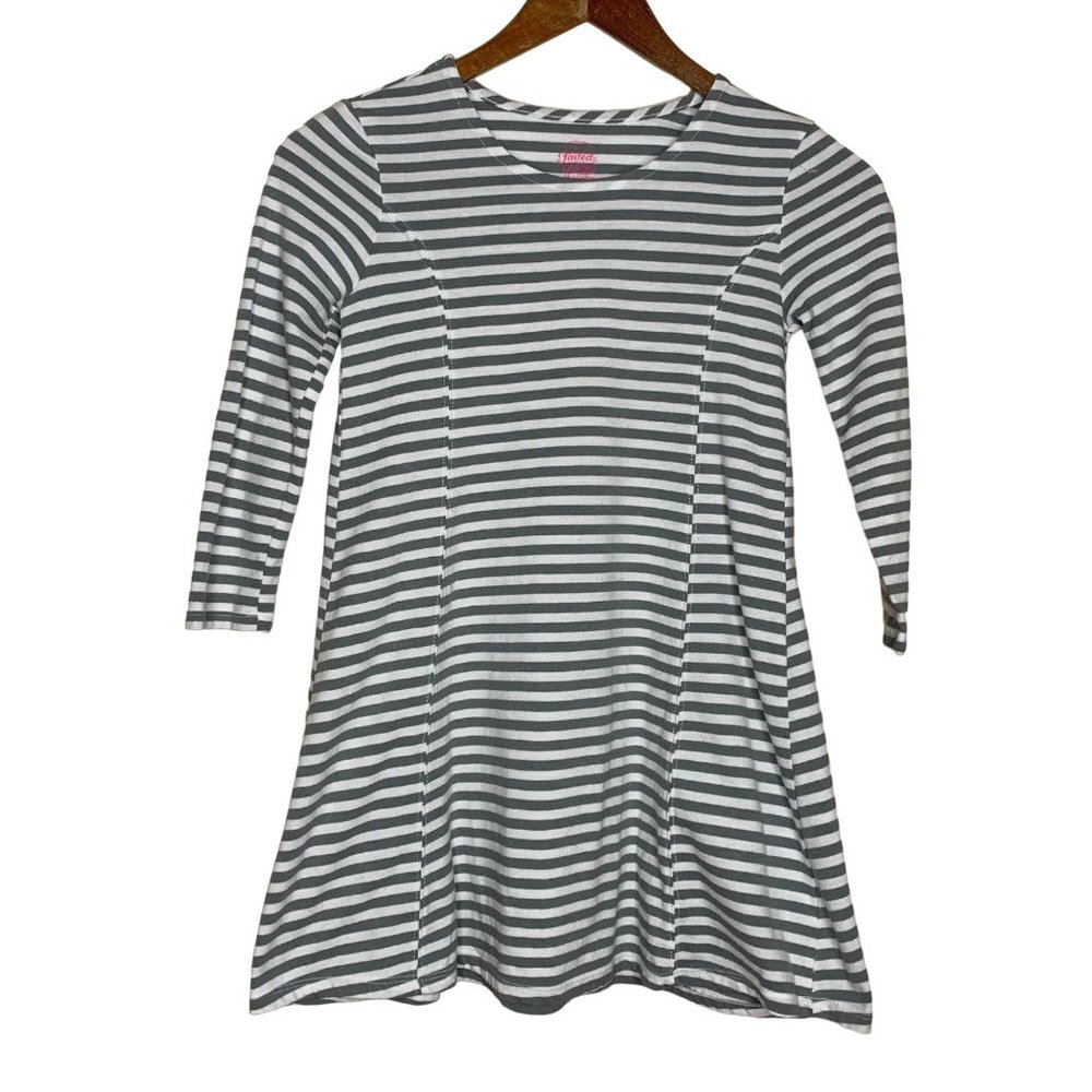 Faded Glory Long Sleeve Play Dress A-Line Gray White Stripe Casual Girls M